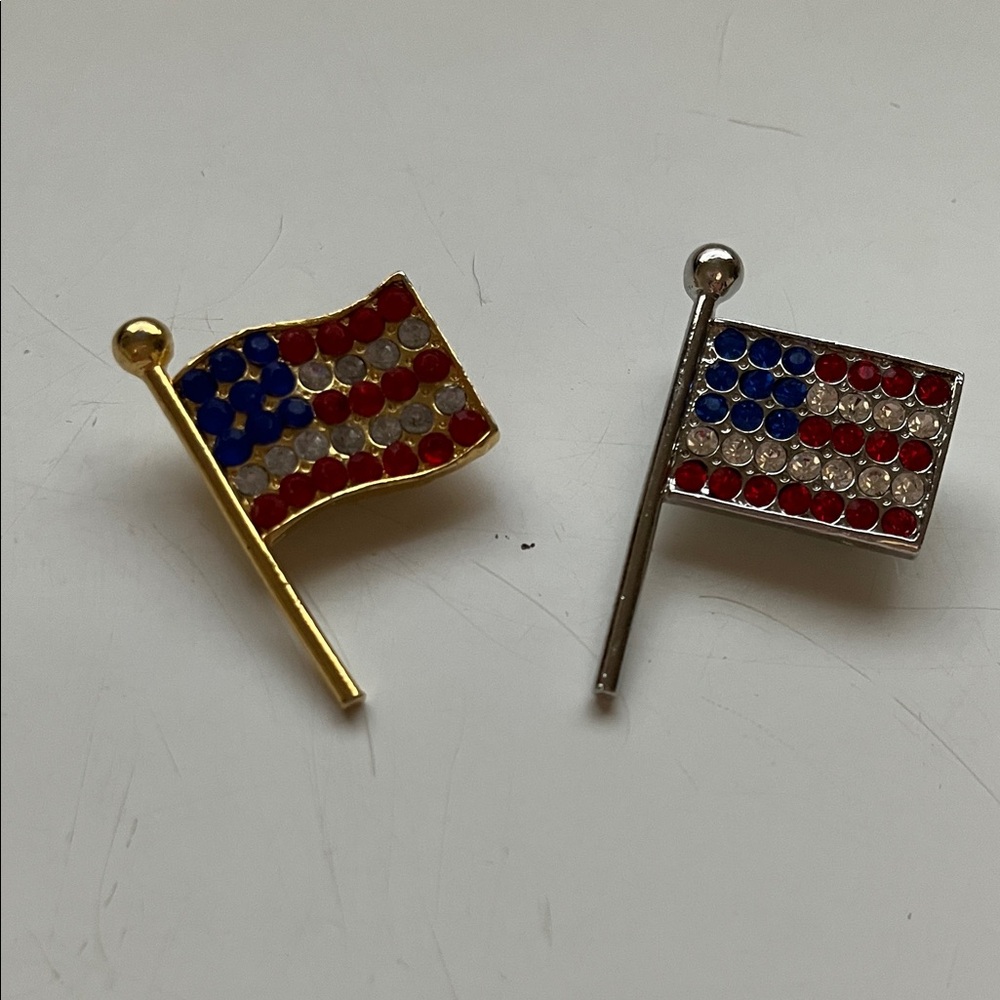 Patriotic Flag Brooch Set - Gold and Silver